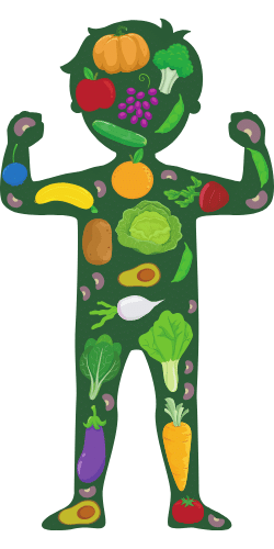green human full of fruits of vegetables graphic