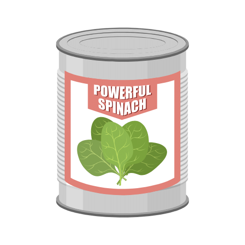Can with writing POWERFUL SPINACH graphic