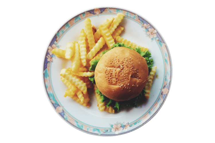 burger and fries on plate