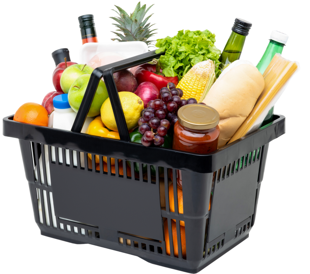 Grocery basket with food items