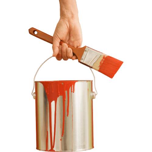 hand holding paint can and paint brush